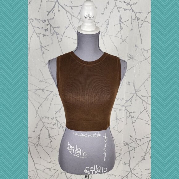 Zara Brown Stretch Knit Cropped Crewneck Tank - Picture 1 of 4